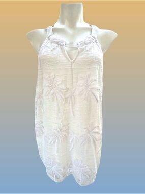 Peck & Peck White Embroidered Sequined Palm-Detail Tunic Sz L